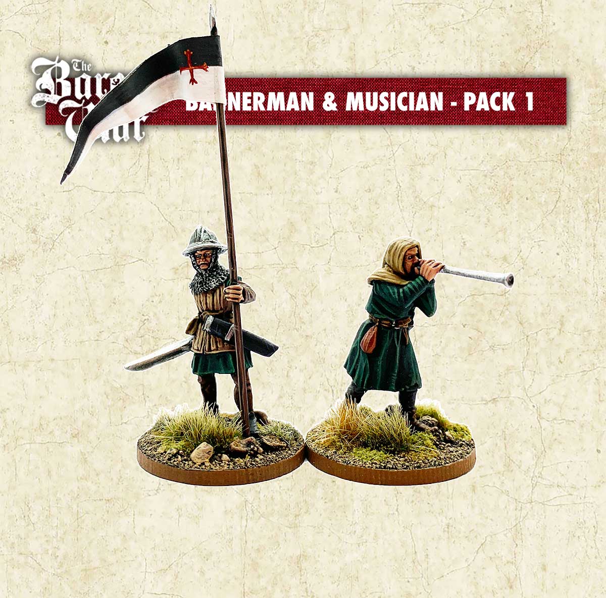 Bannerman & Musician 1 Footsore medieval historical miniatures
